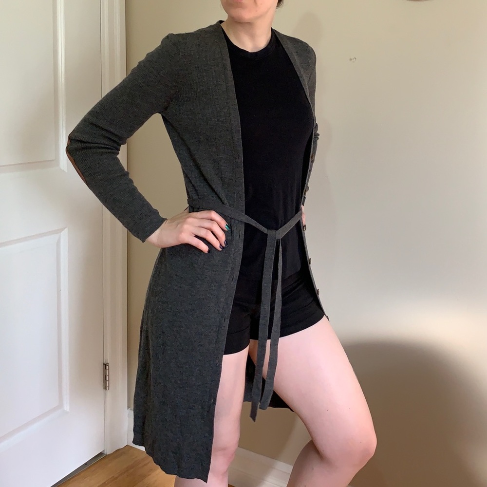 Last chance 100% wool long grey cardigan duster